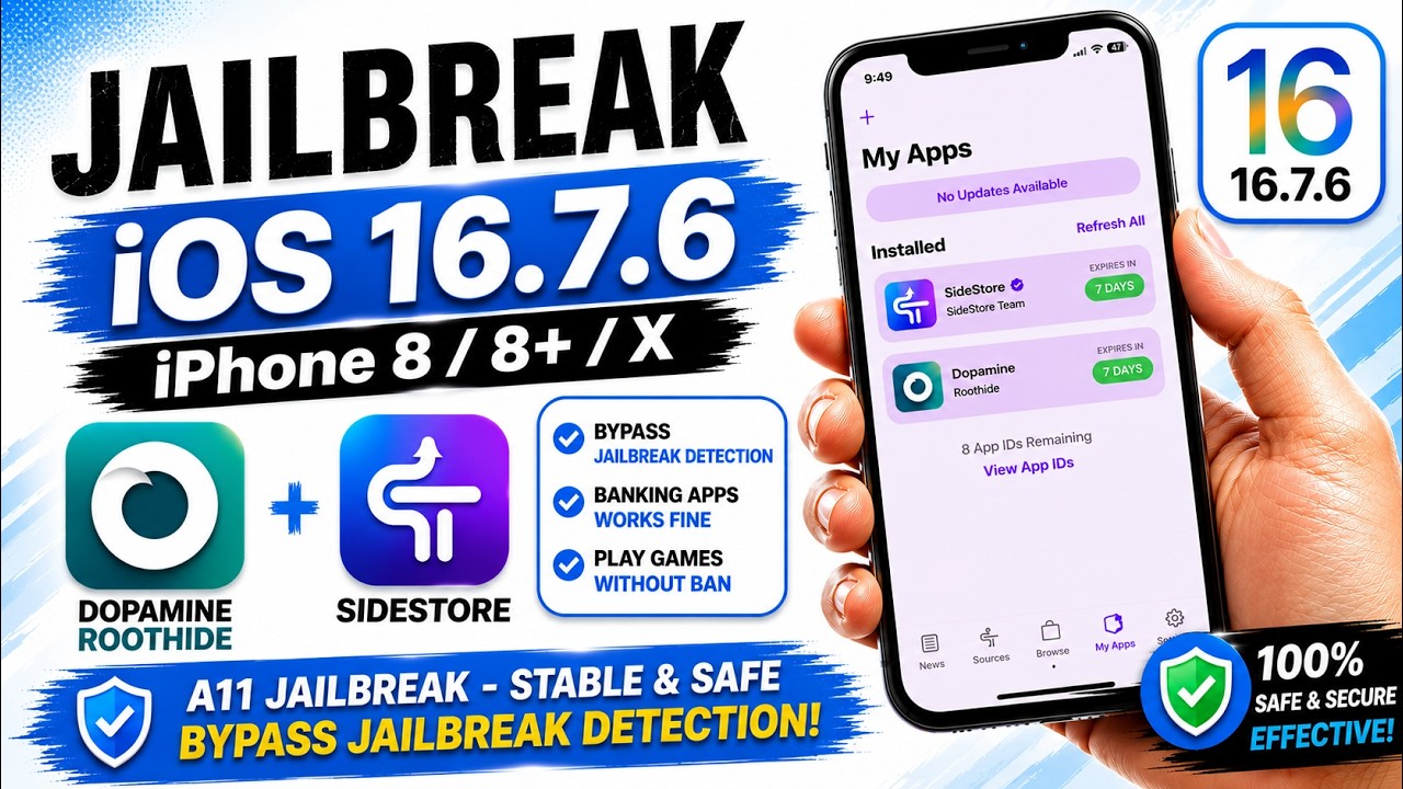 How to Jailbreak iOS 16.7.6 on iPhone 8/8+/X | Dopamine Roothide (Bypass Bank Apps)