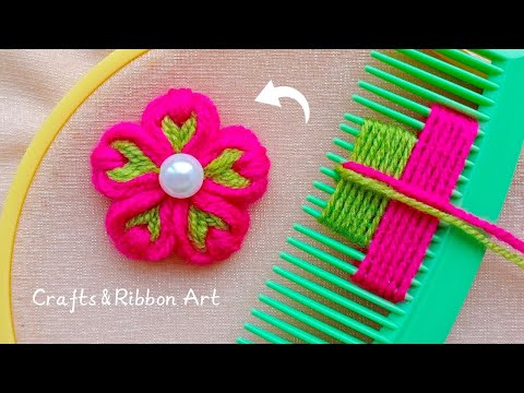 It's so Beautiful 💖🌟 Superb Woolen Flower Making Trick with Hair Comb-Hand Embroidery Amazing Flower
