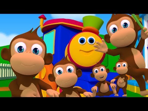 Bob o trem | Cinco macacos pequenos | Canções infantis | 3D Rhymes | Bob Train Five Little Monkeys