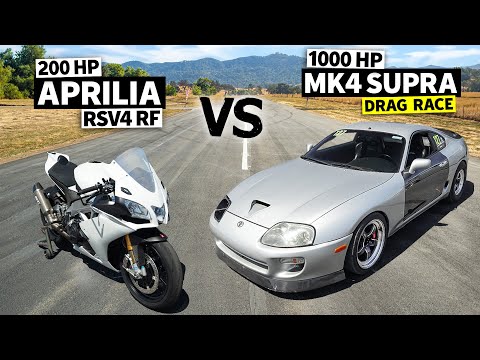 1000hp Toyota Supra Turbo vs Aprilia RSV4 RF Superbike Drag Race // THIS vs THAT