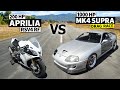 1000hp Toyota Supra Turbo Vs Aprilia RSV4 RF Superbike Drag Race