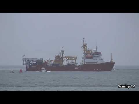 HMS PROTECTOR A173 IN PLYMOUTH SOUND HEADING OUT TO SEA 31-7-23