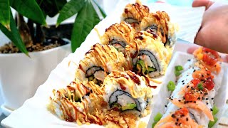 The BEST Crunch Roll and Smoked Salmon Roll | Easy Buffet Style Sushi Rolls