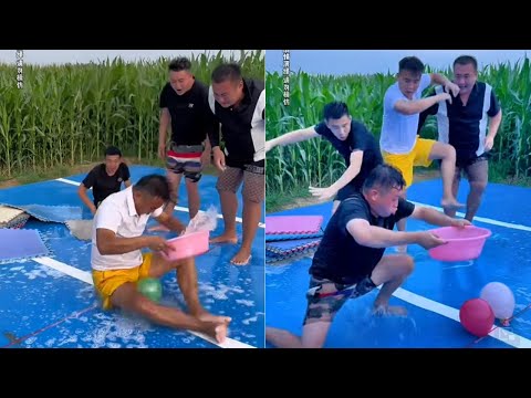 In a cool summer, the end of the water basin overcomes the obstacle challenge and he succeeds. The