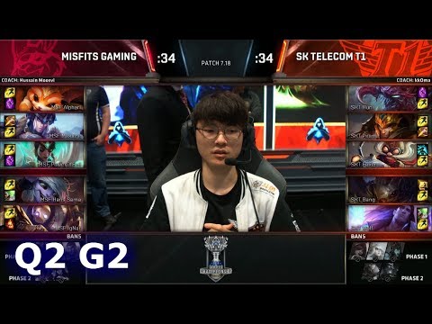 SK Telecom T1 vs Misfits | Game 2 Quarter Finals S7 LoL Worlds 2017 | SKT vs MSF G2