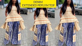 How to Cut and Sew an Extended Peplum Top with Denim | Step-by-Step Tutorial | Beginner Friendly 