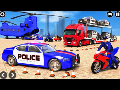 US Police Car and Limo Transporter Truck - Helicopter Multi Level Car Driver - Android GamePlay