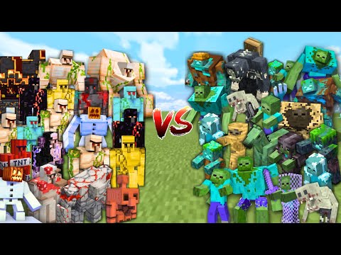 ALL GOLEMS vs ALL ZOMBIES in Minecraft Mob Battle