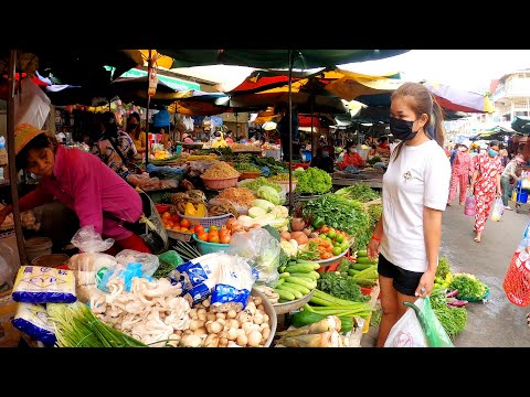 Amazing Morning Market Street Food Tour & People Activities at Chbar Ampov Market