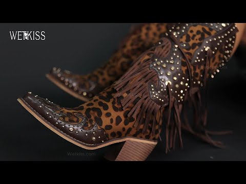 Leopard Fringe Studded Cowgirl Boots  | WETKISS®
