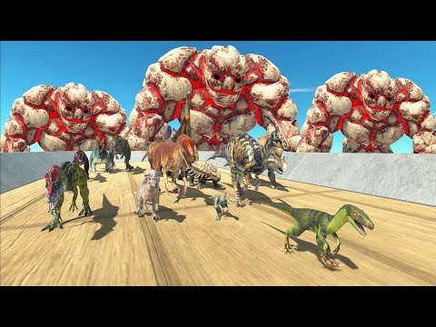 RUNNING RACE OF ALL DINOSAURS OVERCOME LAVA GOLEM CHALLENGE FUNNY - Animal Revolt Battle Simulator