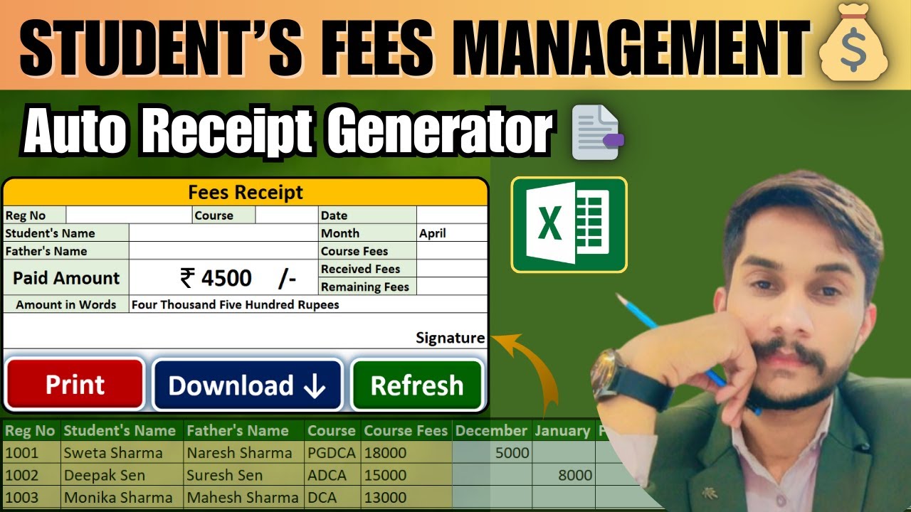 👉 Excel Student Fees Management System 💰 | Automatic Fee Receipt + Print & PDF