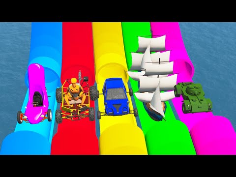 Funny Cars vs Slide Colors with Portal Trap Rescue Car - BeamNG.Drive