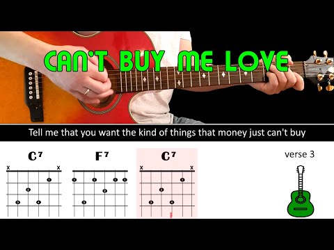 Easy play along series - CAN'T BUY ME LOVE - Acoustic guitar lesson - (chords & lyrics)- The Beatles