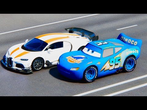 Bugatti Chiron SS 300+ GTR Concept vs Lightning McQueen Dinoco Edition at Drag Race 20 KM