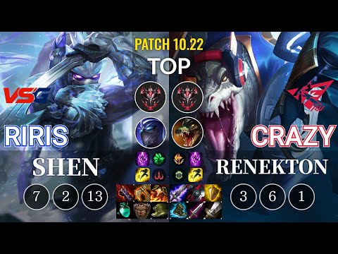 VSG Riris Shen vs RW Crazy Renekton Top - KR Patch 10.22