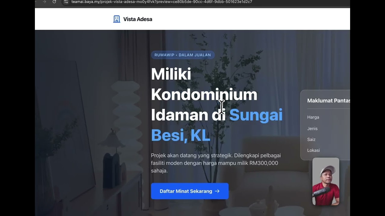Demo: Ejen Hartanah Bina Website Projek Baru dengan Baya