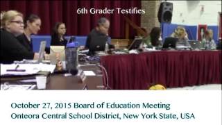 "Headaches are worse in school" 6th grader Testifies to Onteora Schools