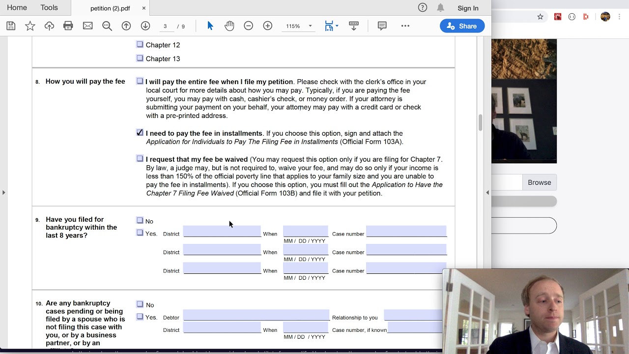 Bankruptcy Forms — Voluntary Petition (Simple Ch. 7 Case / Doesn't Own Home)