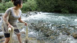 Full Video: Woman Fishing Techniques, Fishing Skills, Harvesting Big Fish Using Net in The Streams