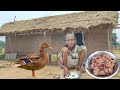 90 Year Old Poor Grandma Cooking DUCK Curry And Eating With Hot Rice Tribal People Lifestyles India