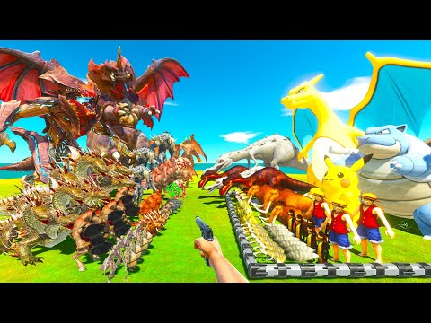 Jurassic Kingdom Battle | Fantasy vs Pokémon and Ice Age animals - Animal Revolt Battle Simulator