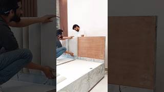 Bed Headboard installation! #cushiondesign #bedbackdesign #trendingshorts