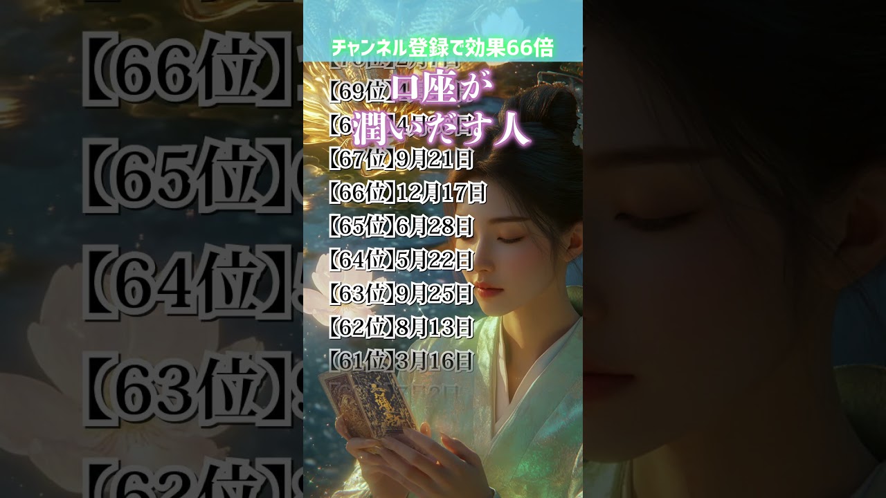 口座が潤いだす人【誕生日ランキング】 運気アップの引き寄せBGM   #開運 #誕生日占い #shorts