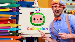 How To Draw Cocomelon Watermelon + More | Draw with Blippi! | Kids Art Videos | Drawing Tutorial