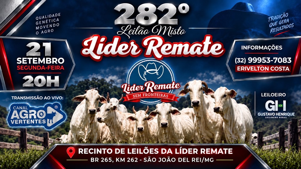 282º LEILÃO MISTO LÍDER REMATE - SÃO JOÃO DEL REI/MG - 21/09/2026