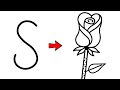 How to Draw Rose from Letter S - Gulaab Ka Chitra | Rose Drawing Easy | Letter Drawing