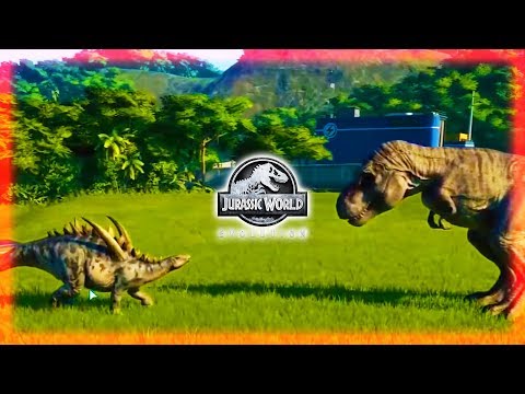 GIGANTSPINOSAURUS VS GENETIC T-REX!!! DINO BATTLE! In Jurassic World Evolution