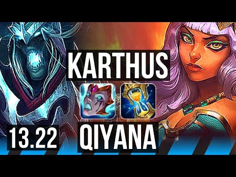 KARTHUS vs QIYANA (MID) | 3.0M mastery, 6 solo kills, 8/2/4, 300+ games | KR Master | 13.22