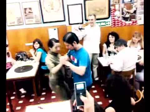 Kyoko Yamao  and  Hiroshi Yamao  are  dancing  to  a  tango
