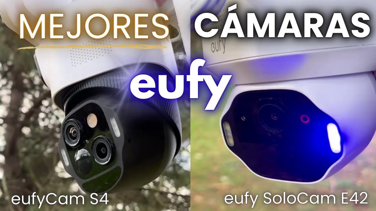 Silvia Jiménez probando dos cámaras de vigilancia exterior Eufy en Hogarsys