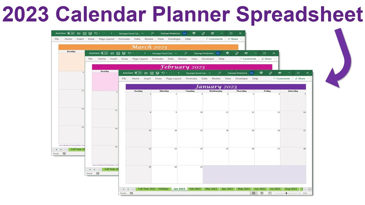 2023 Calendar Template | 2023 Monthly & Full Year-at-a-Glance | Printable Planner  Excel Spreadsheet