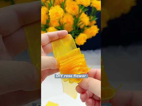 DIY yellow ribbon rose flowers#handmade #handmadegifts #flowers #gift #ribbon #rose #handmadecraft
