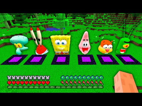 I found SECRET UNDERGROUND PORTAL SPONGEBOB PATRICK MR KRABS SANDY PLANKTON SQUIDWARD in Minecraft