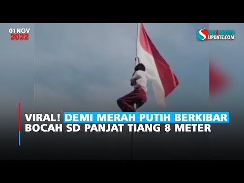 Viral! Demi Merah Putih Berkibar Bocah SD Panjat Tiang 8 Meter