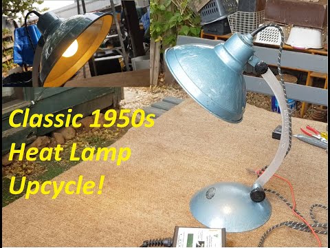Classic 1950s heat lamp upcycle into a cool industrial style desk lamp. E-waste restoration project
