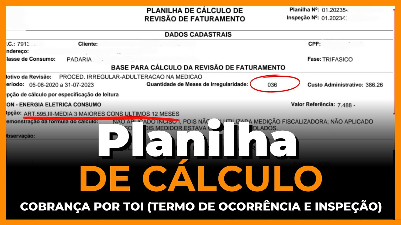 "MULTA" por TOI: Esse é um ERRO das Concessionária de Energia - A Planilha de Cálculo