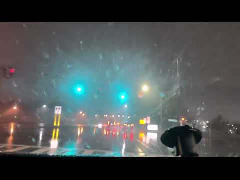 Poughkeepsie NY. Night driving. Snow rain mix