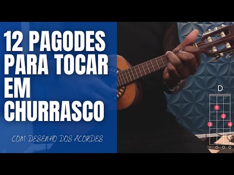 12 PAGODES PARA TOCAR EM CHURRASCO | AULA DE CAVAQUINHO COM DESENHO DOS ACORDES