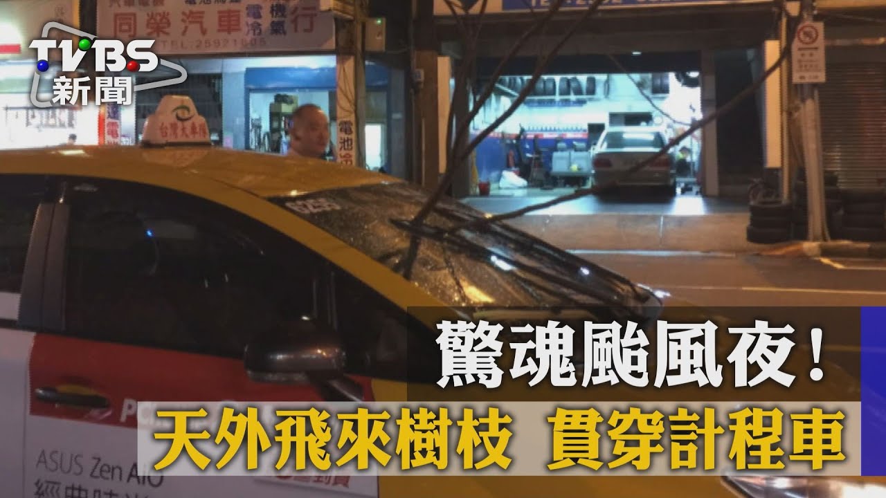 驚魂颱風夜！天外飛來樹枝　貫穿計程車