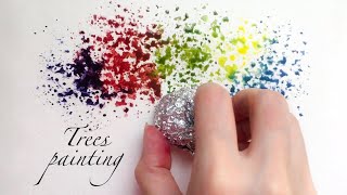 how to draw colored trees with aluminum . easy watercolor painting