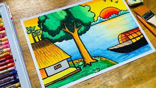 Level 1: Hướng dẫn vẽ tranh phong cảnh đơn giản | Oil Pastels | Huỳnh Ngọc Art