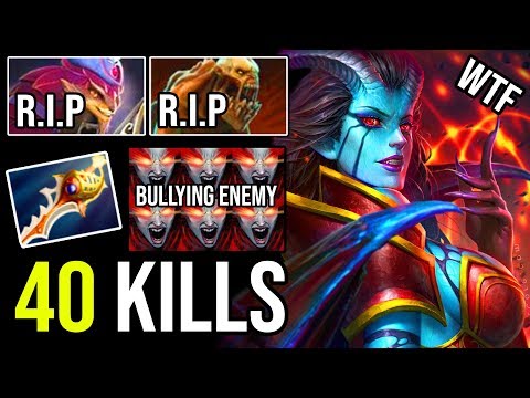 OMG 40 KILLS IN 32 MIN Queen of Pain Carry Bullying Enemy with Rapier & 100% Crit Bloodthorn DotA 2