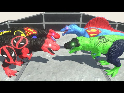 TEAM DC DEADPOOL BAT SUPERMAN T REX DEATH RUN - Animal Revolt Battle Simulator