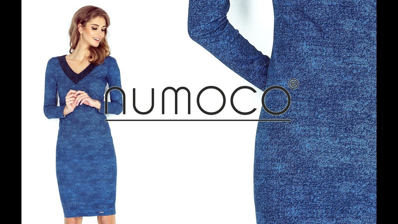 Jeansowa sukienka morimia z dekoltem w ksztalcie serka MM 020-1