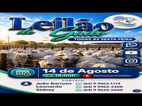LEILÃO ALBERTO e MARTINS 14/08/2026 AS 18:00 hs em Cachoeira Alta Go.